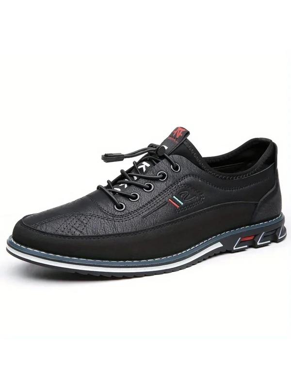 Men's Casual Solid Color Lace Up Dress Shoes, Breathable Comfortable Patched Design Shoes for Daily Wear, Dress Shoes for Outdoor Walking Driving