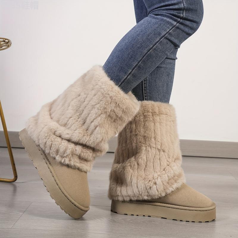 Cozy Winter Mid Calf Boots - Soft Plush Lined, Slip-On Design, Comfortable Casual Wear for Cold Weather - Ideal for Daily Outdoor Activities Walking Shoes Women Girl Footwear Insole Platforms Nail Chef fur boots winter boots