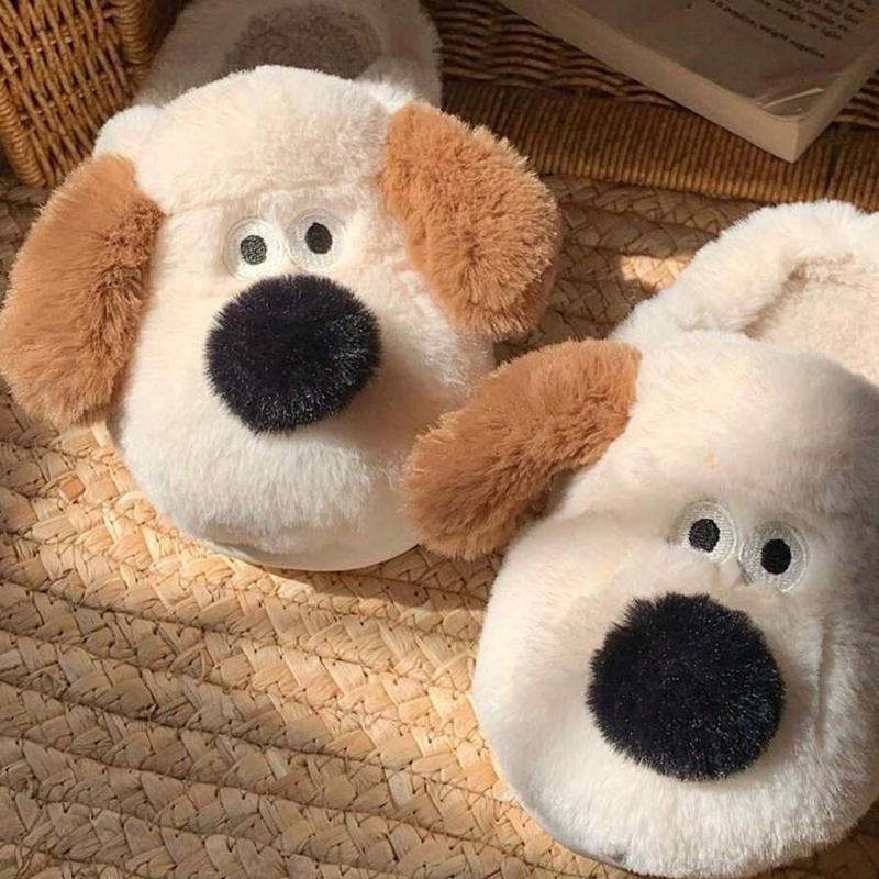 Women's Cute dog Animals Slippers Interesting Comfortable Furry Slippers Soft Plush Winter season Keep warm Home Slippers Girl Footwear