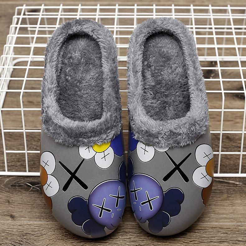 Kaws Men's Fluffy Lined House Slippers for Gift, Fall Comfort Soft Fuzzy Trendy Home Luxury Designer Bedroom Slippers for Fall Winter