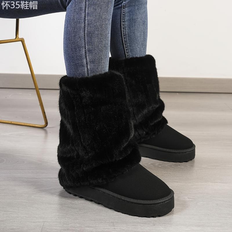 Cozy Winter Mid Calf Boots - Soft Plush Lined, Slip-On Design, Comfortable Casual Wear for Cold Weather - Ideal for Daily Outdoor Activities Walking Shoes Women Girl Footwear Insole Platforms Nail Chef fur boots winter boots