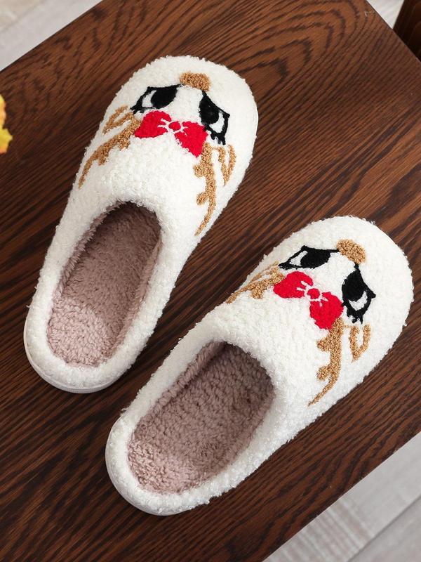 Women's Cute Cartoon Reindeer Design Plush Slippers, Casual Soft Comfortable Home Slippers, Warm Slippers for Indoor & Outdoor Use for Fall & Winter