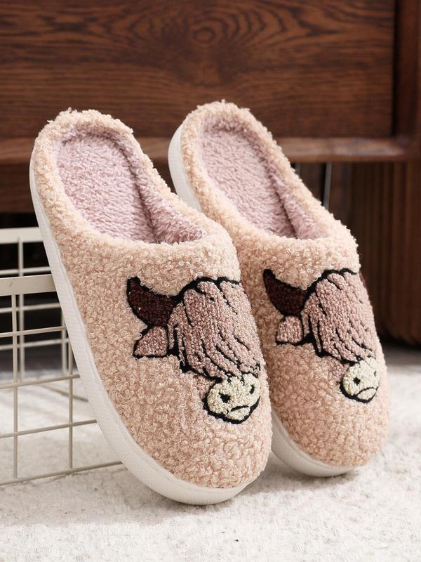 Cute Pug  Design Plush Slippers, Casual Soft Comfortable Home Slippers, Warm Slippers for Indoor & Outdoor Use for Women & Girls