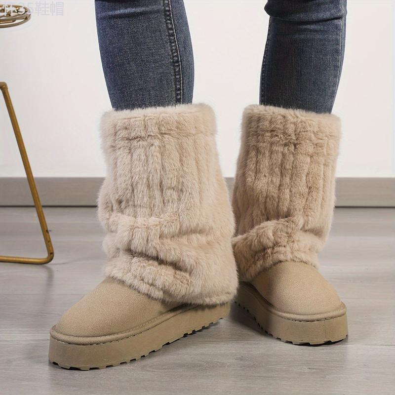 Cozy Winter Mid Calf Boots - Soft Plush Lined, Slip-On Design, Comfortable Casual Wear for Cold Weather - Ideal for Daily Outdoor Activities Walking Shoes Women Girl Footwear Insole Platforms Nail Chef fur boots winter boots