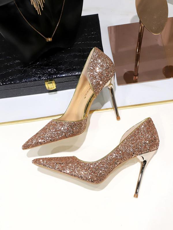 Women's Glitter Sequin Decorated Stiletto Heels, Elegant Pointed Toe High Heel Shoes for Party, Banquet, Fashionable Shoes for Daily Wear