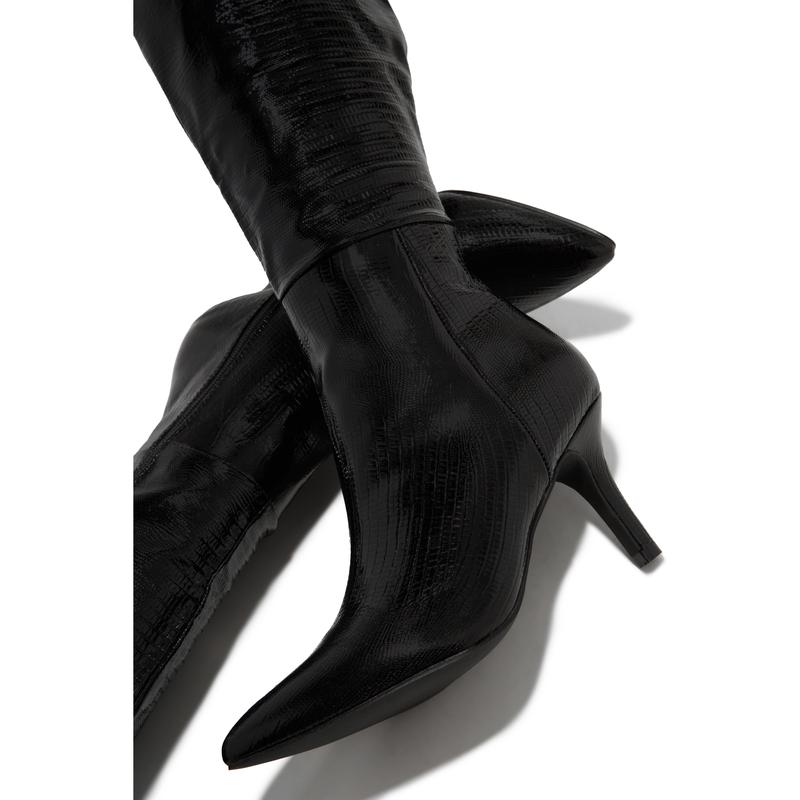 Sarai Knee High Heel Boots - Black