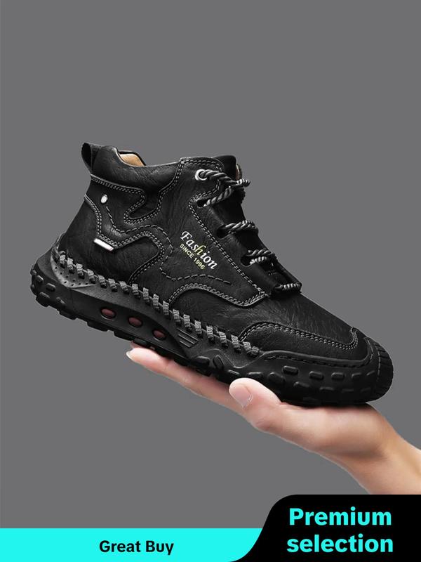 Men's Vintage Letters Print Lace Up Mid Top Sneakers, Casual Comfortable Soft Sole Non-slip Sports Shoes, Fashionable Shoes for Daily Wear