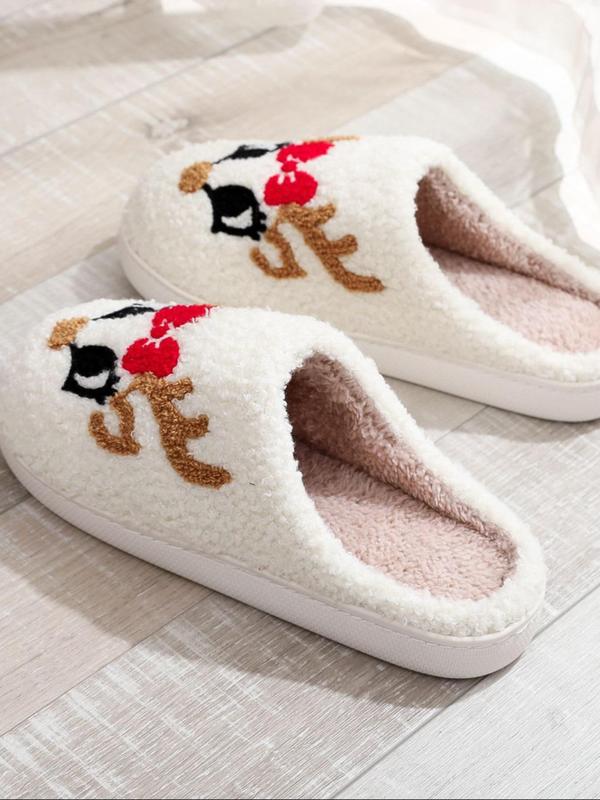 Women's Cute Cartoon Reindeer Design Plush Slippers, Casual Soft Comfortable Home Slippers, Warm Slippers for Indoor & Outdoor Use for Fall & Winter