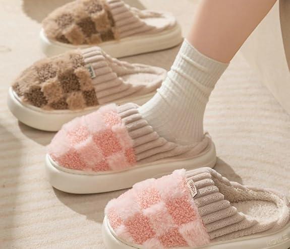 House Slippers for Women,Fuzzy Mens Slippers,Casual House Shoes Memory Foam Womens Slippers Outdoor Indoor Warm Plush Bedroom Shoes with Faux Fur Lining