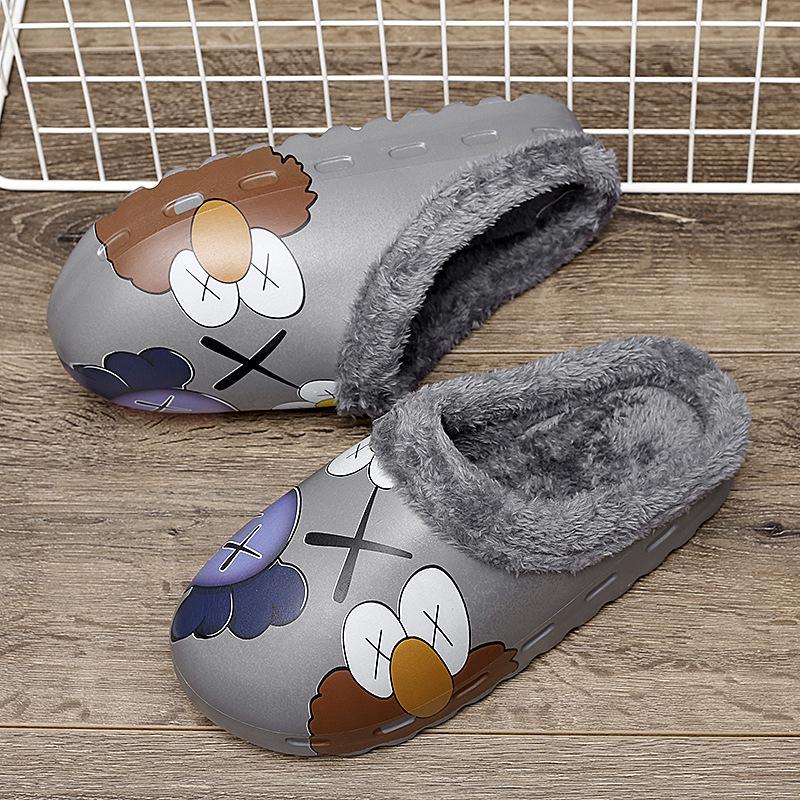 Kaws Men's Fluffy Lined House Slippers for Gift, Fall Comfort Soft Fuzzy Trendy Home Luxury Designer Bedroom Slippers for Fall Winter