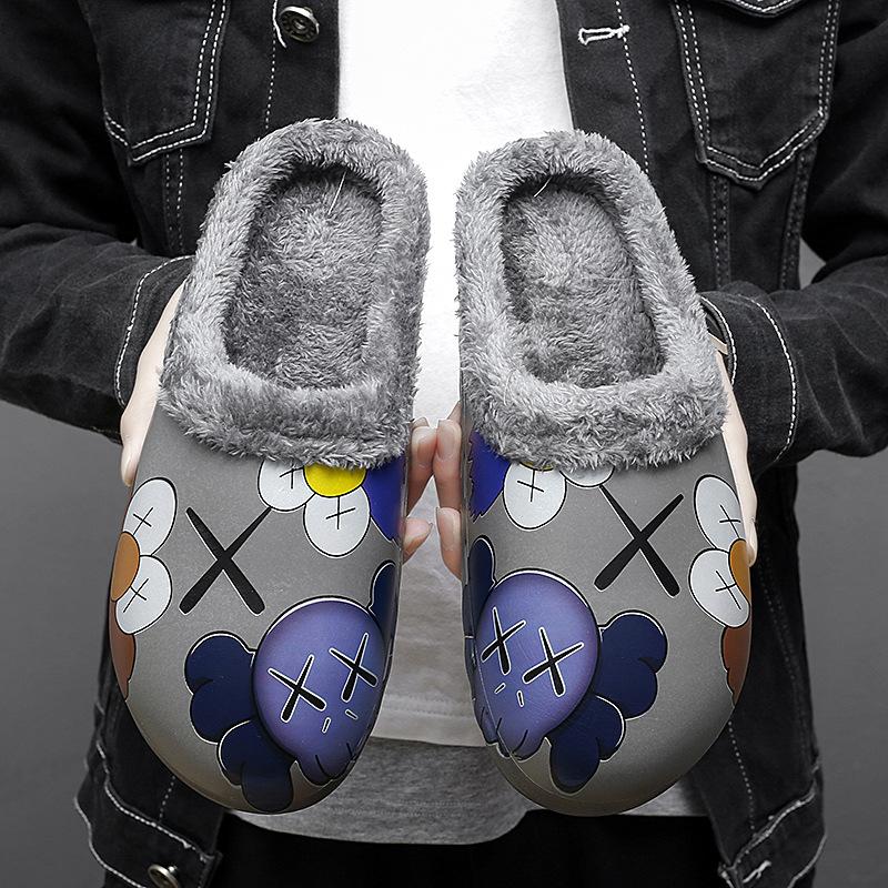 Kaws Men's Fluffy Lined House Slippers for Gift, Fall Comfort Soft Fuzzy Trendy Home Luxury Designer Bedroom Slippers for Fall Winter