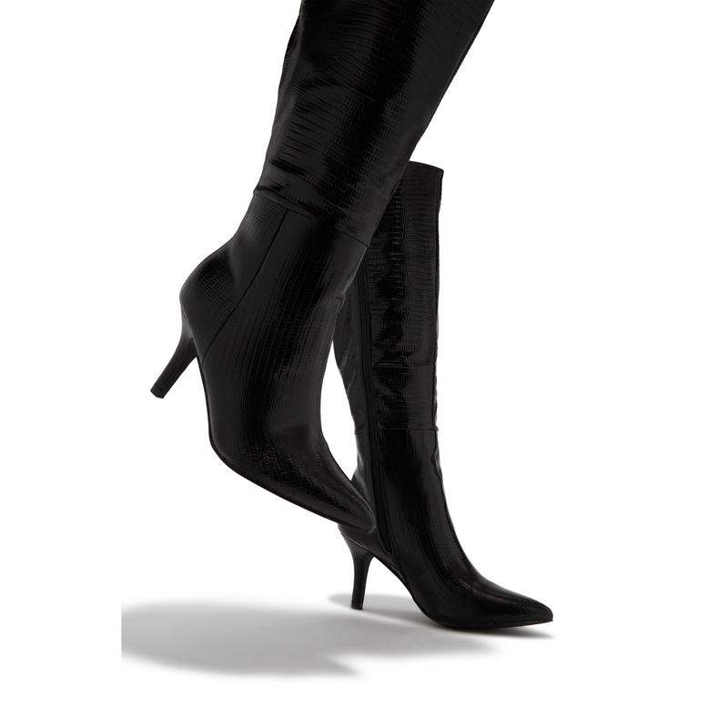 Sarai Knee High Heel Boots - Black