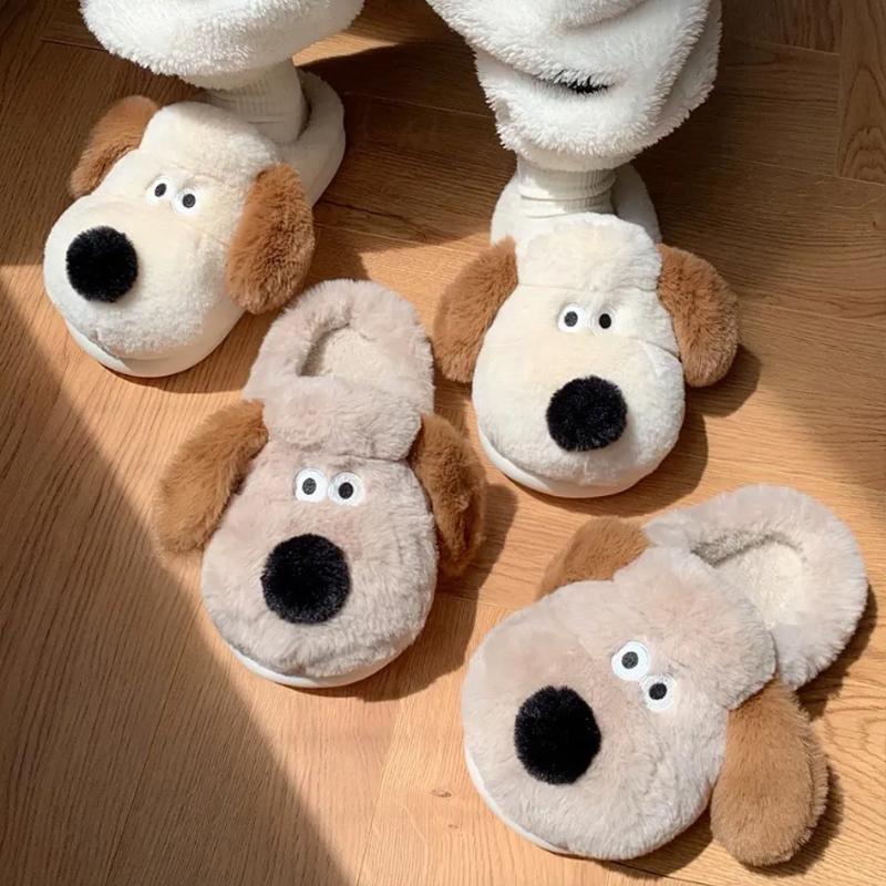 Women's Cute dog Animals Slippers Interesting Comfortable Furry Slippers Soft Plush Winter season Keep warm Home Slippers Girl Footwear