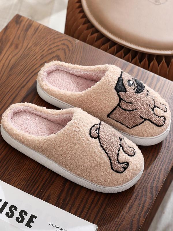 Cute Pug  Design Plush Slippers, Casual Soft Comfortable Home Slippers, Warm Slippers for Indoor & Outdoor Use for Women & Girls