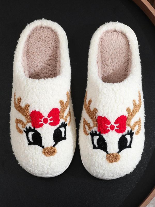 Women's Cute Cartoon Reindeer Design Plush Slippers, Casual Soft Comfortable Home Slippers, Warm Slippers for Indoor & Outdoor Use for Fall & Winter