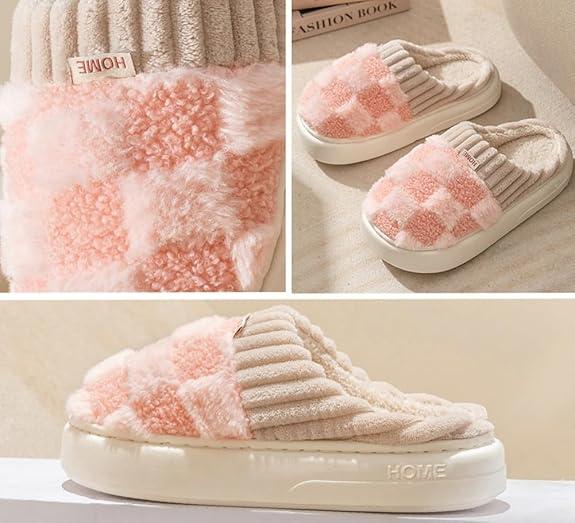 House Slippers for Women,Fuzzy Mens Slippers,Casual House Shoes Memory Foam Womens Slippers Outdoor Indoor Warm Plush Bedroom Shoes with Faux Fur Lining