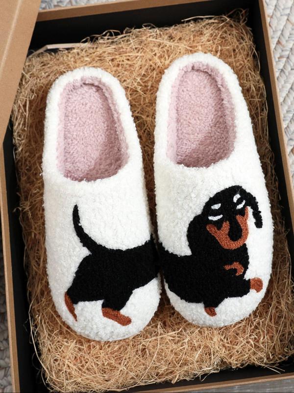 Cute Pug  Design Plush Slippers, Casual Soft Comfortable Home Slippers, Warm Slippers for Indoor & Outdoor Use for Women & Girls