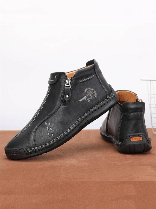 Men's 1 Pair Simple Design Letter Design Pu Leather Ankle Boots, Minimalist Casual Side Zip Design Boots For Daily Life