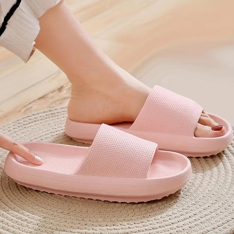 Women Simple And Comfortable Open Toe Plastic Slippers, Lightweight Waterproof Anti-Skid Thick-Soled Sandals, Suitable For Wearing In Bathroom, Student Dormitory, Swimming Pool, Beach