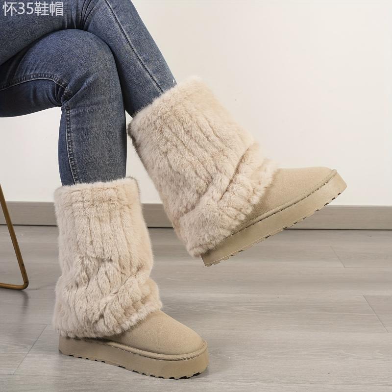 Cozy Winter Mid Calf Boots - Soft Plush Lined, Slip-On Design, Comfortable Casual Wear for Cold Weather - Ideal for Daily Outdoor Activities Walking Shoes Women Girl Footwear Insole Platforms Nail Chef fur boots winter boots