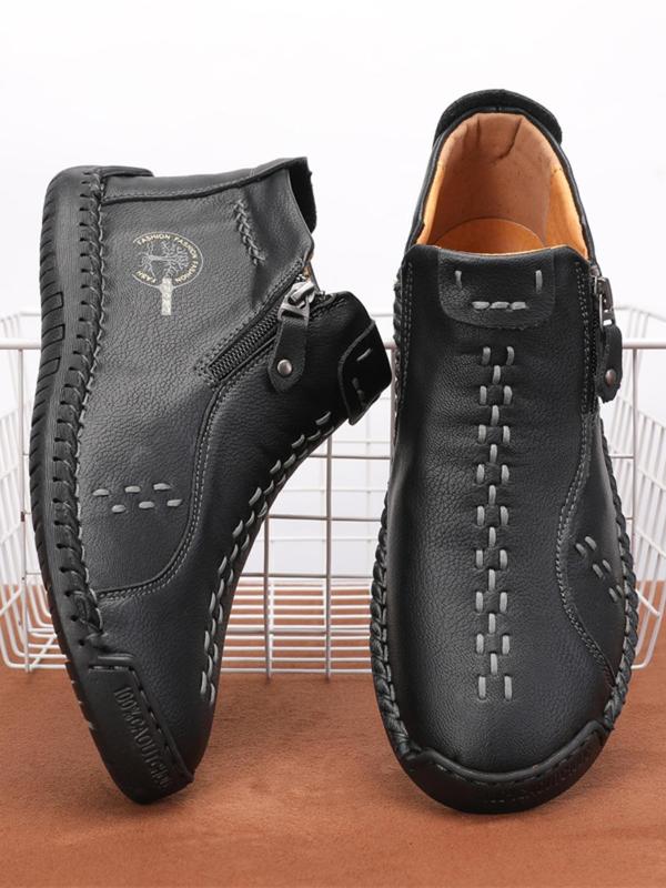 Men's 1 Pair Simple Design Letter Design Pu Leather Ankle Boots, Minimalist Casual Side Zip Design Boots For Daily Life