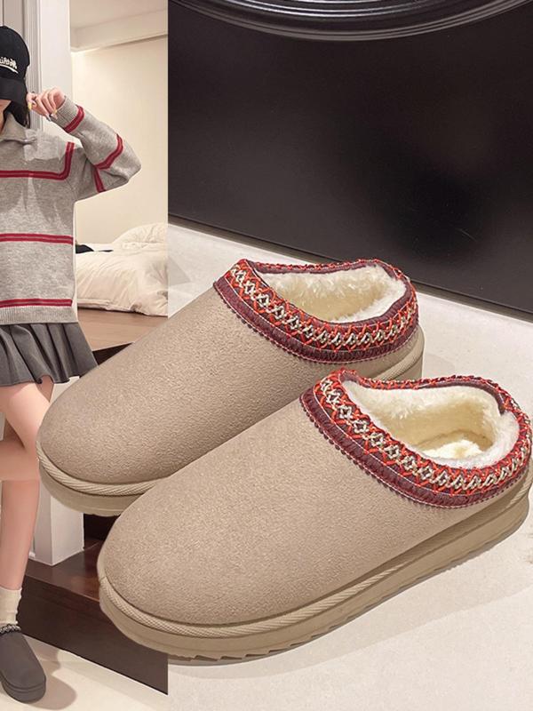 Women's Embroidered Design Plush Slippers, Casual Soft Comfortable Home Slippers, Warm Slippers for Indoor & Outdoor Use for Fall & Winter