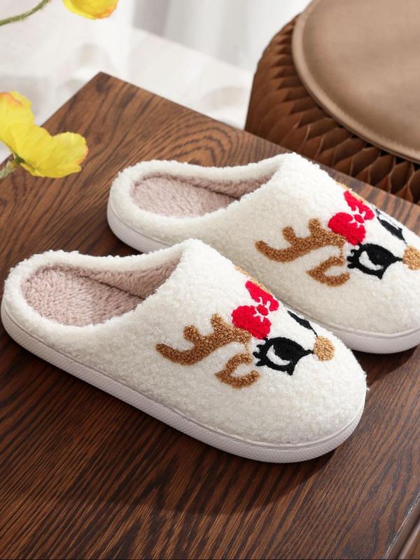 Women's Cute Cartoon Reindeer Design Plush Slippers, Casual Soft Comfortable Home Slippers, Warm Slippers for Indoor & Outdoor Use for Fall & Winter