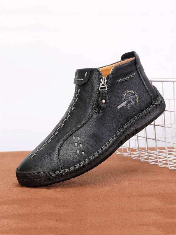 Men's 1 Pair Simple Design Letter Design Pu Leather Ankle Boots, Minimalist Casual Side Zip Design Boots For Daily Life