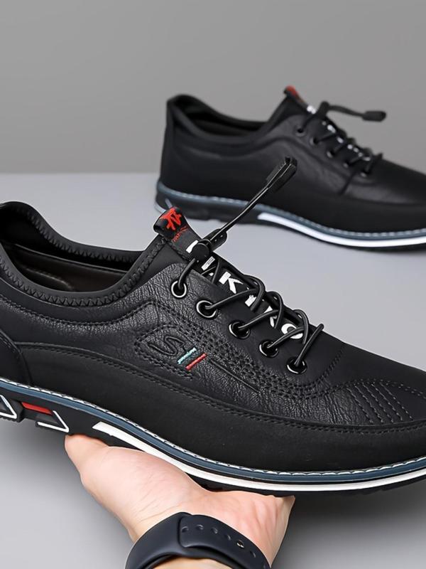 Men's Casual Solid Color Lace Up Dress Shoes, Breathable Comfortable Patched Design Shoes for Daily Wear, Dress Shoes for Outdoor Walking Driving