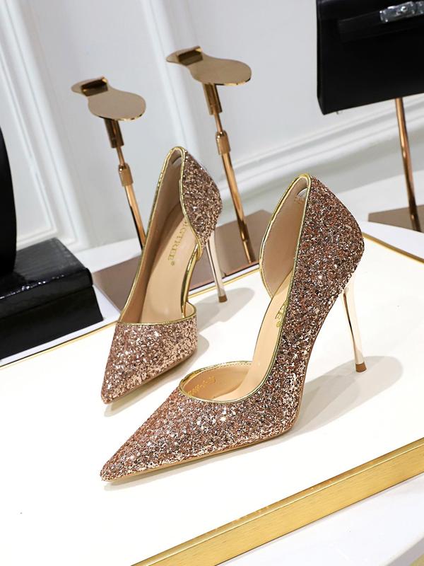 Women's Glitter Sequin Decorated Stiletto Heels, Elegant Pointed Toe High Heel Shoes for Party, Banquet, Fashionable Shoes for Daily Wear