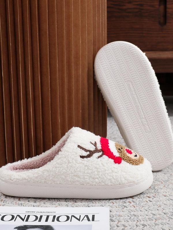 Women's Cute Cartoon Reindeer Design Plush Slippers, Casual Soft Comfortable Home Slippers, Warm Slippers for Indoor & Outdoor Use for Fall & Winter