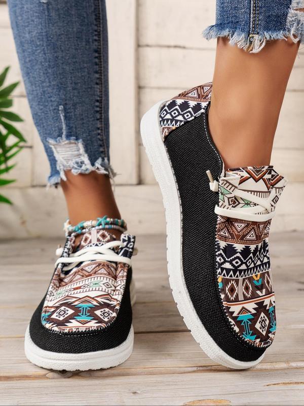 Women's Boho Style Ethnic Pattern Slip on Sneakers, Casual Comfortable Flat Shoes for Daily Wear, Female All-match Round Toe Shoes for Daily Wear