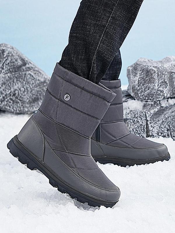 Men's Zipper Design Quilted Snow Boots, Casual Lightweight Comfortable Waterproof Non-slip Ankle Boots for Outdoor Hiking, Male All-match Trendy Shoes for Fall & Winter