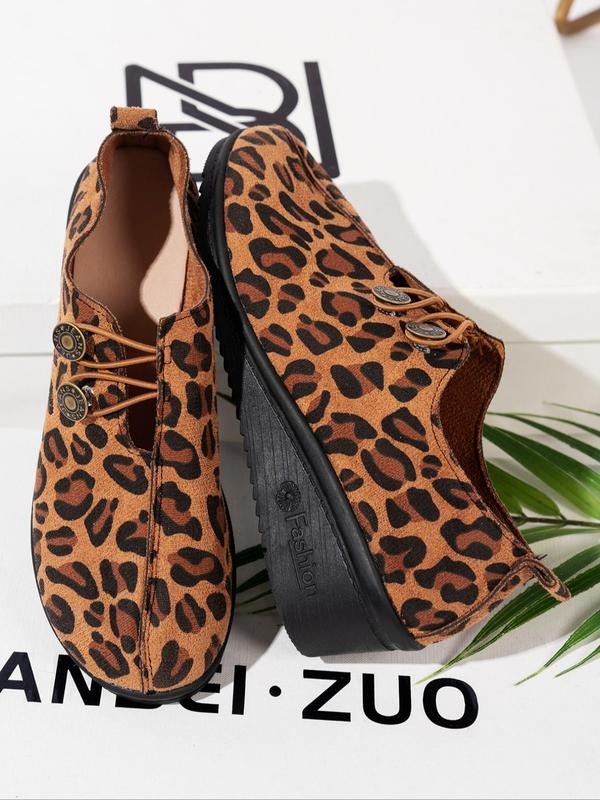 Women's Fashion Leopard Print Wedges Shoes, Casual Comfortable Soft Sole Non-slip Wedges Pump for Daily Wear, All-match Commuter Shoes for Work & Daily Wear