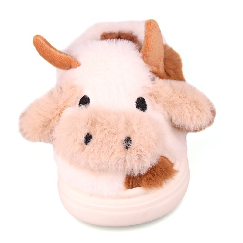 Christmas Cartoon Cow Cotton Slippers,Cute Fuzzy Cow Slippers Warm Non-Slip for Women and Men Winter Indoor Outdoor Slippers