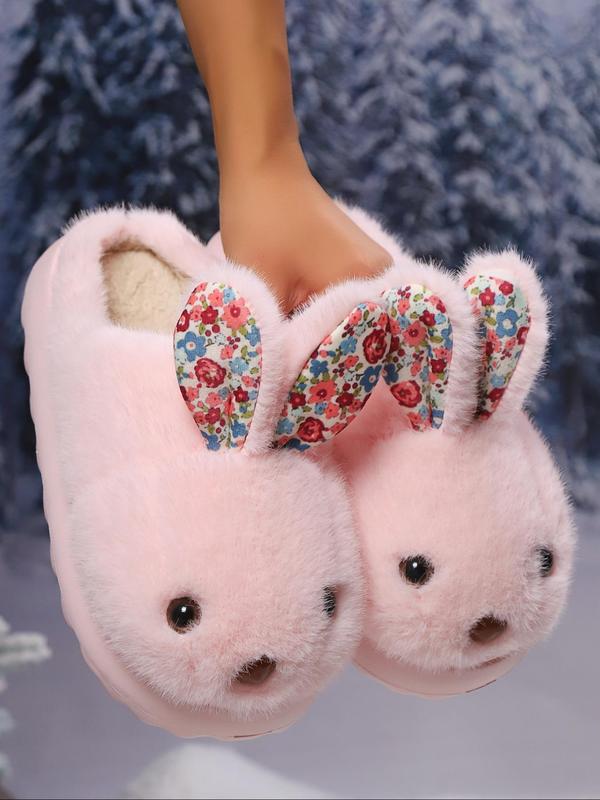 Women's Cute Rabbit Ear Design Plush Slippers, Casual Soft Comfortable Home Slippers, Warm Slippers for Indoor & Outdoor Use for Fall & Winter