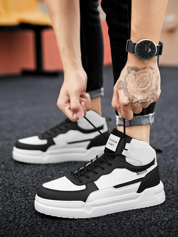 Men's Colorblock Letter Patch Decor High Top Sneakers, Casual Comfortable Lace up Platform Shoes for Outdoor, Trendy All-match Skate Shoes for Daily Life