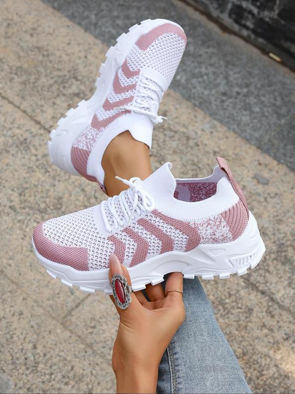 Women's Fashionable Colorblock Striped Pattern Lace Up Low Top Sneakers, Casual Sports Running Shoes, All-match Basic Shoes for Daily Wear