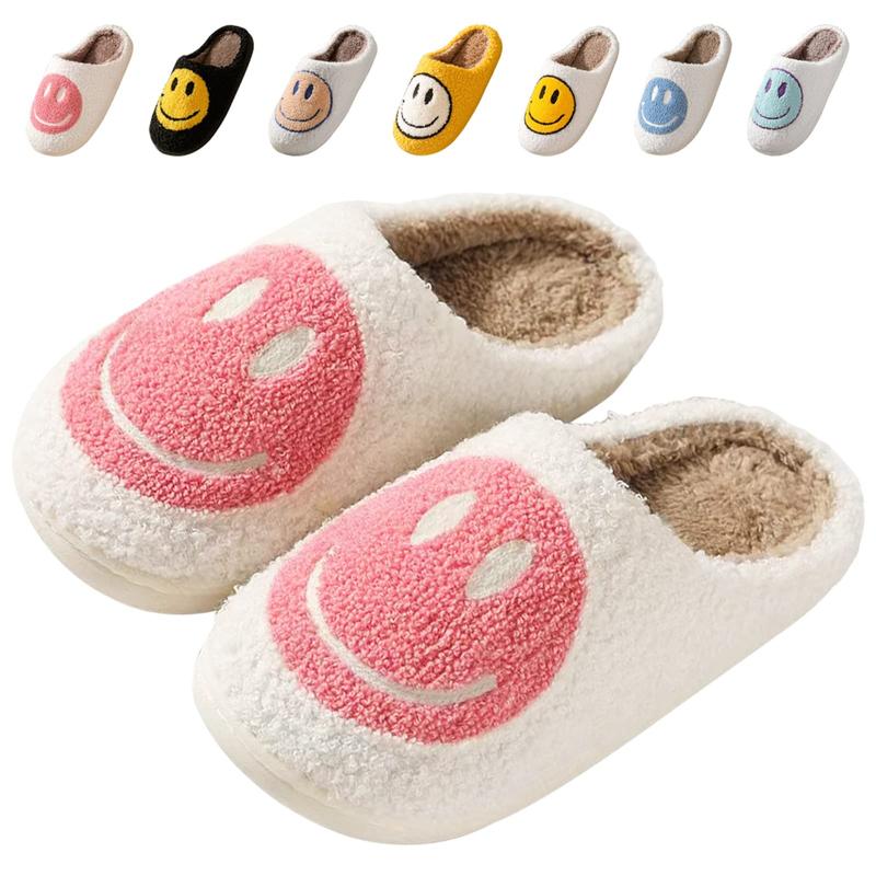 Black Friday Women's Cartoon Smile Face Pattern Plush Slippers, Casual Soft Comfortable Home Slippers, Warm Slippers for Fall & Winter, Walking Shoes, Fall Outfits, Fall Freshness