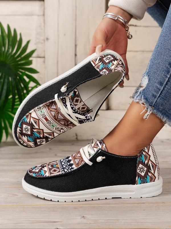 Women's Boho Style Ethnic Pattern Slip on Sneakers, Casual Comfortable Flat Shoes for Daily Wear, Female All-match Round Toe Shoes for Daily Wear