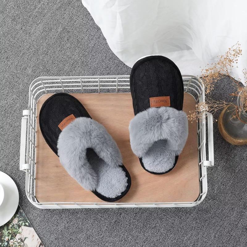 2024 Women's and Men's House Slippers Slip on Fuzzy Slippers with Faux Fur Lining Indoor Outdoor Home Shoes with Rubber Sole