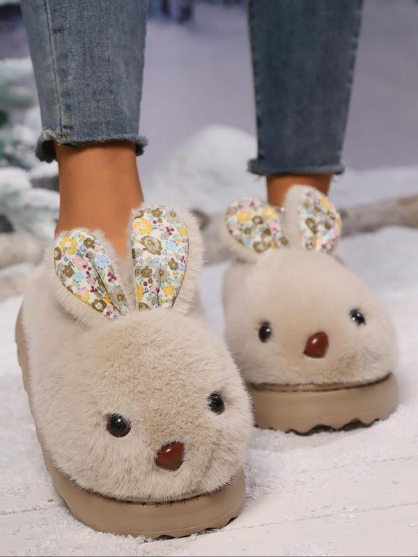 Women's Cute Rabbit Ear Design Plush Slippers, Casual Soft Comfortable Home Slippers, Warm Slippers for Indoor & Outdoor Use for Fall & Winter