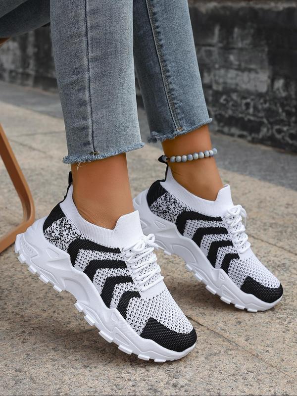 Women's Fashionable Colorblock Striped Pattern Lace Up Low Top Sneakers, Casual Sports Running Shoes, All-match Basic Shoes for Daily Wear