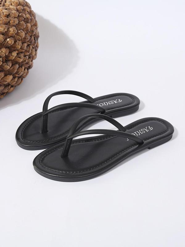 Women's Simple Plain Pu Leather Flip Flops, 1 Pair Casual Comfortable Flat Sandals for Summer, Lightweight Breathable Non-slip Slippers for Beach