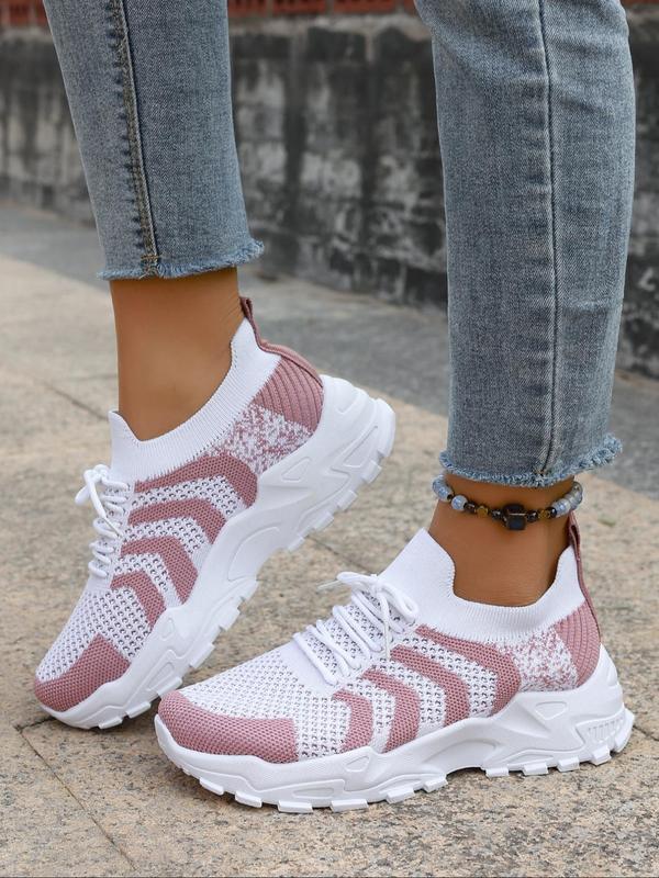 Women's Fashionable Colorblock Striped Pattern Lace Up Low Top Sneakers, Casual Sports Running Shoes, All-match Basic Shoes for Daily Wear