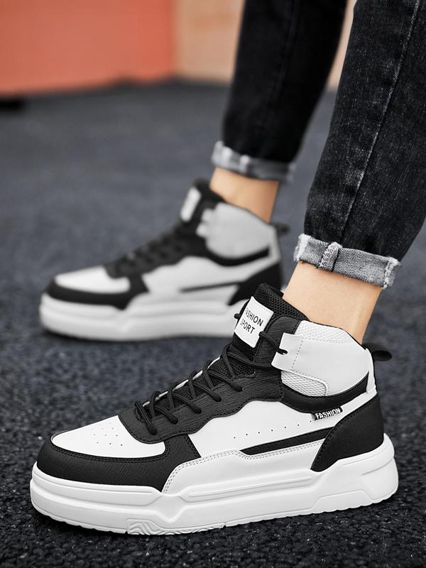 Men's Colorblock Letter Patch Decor High Top Sneakers, Casual Comfortable Lace up Platform Shoes for Outdoor, Trendy All-match Skate Shoes for Daily Life