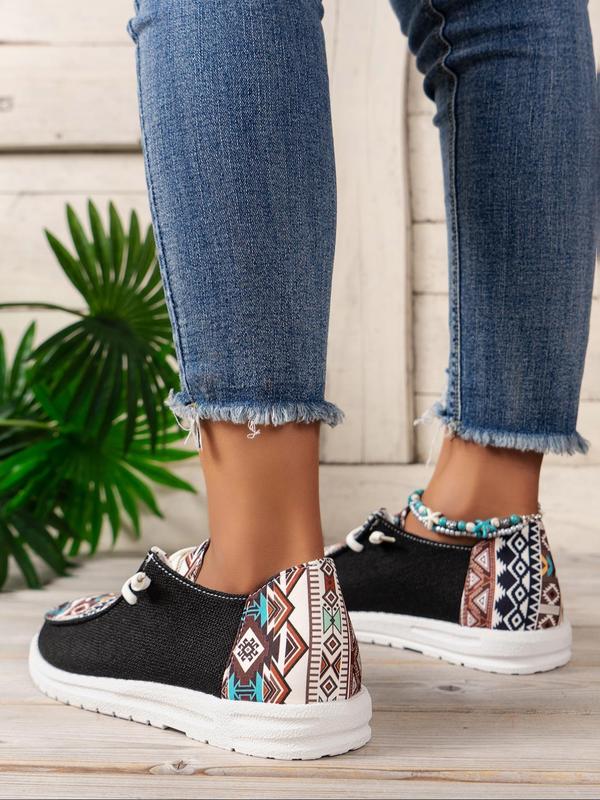 Women's Boho Style Ethnic Pattern Slip on Sneakers, Casual Comfortable Flat Shoes for Daily Wear, Female All-match Round Toe Shoes for Daily Wear