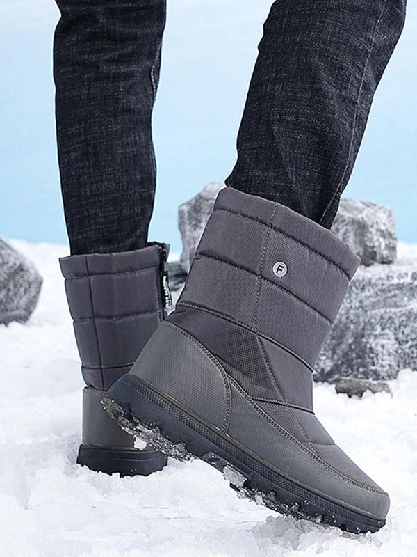 Men's Zipper Design Quilted Snow Boots, Casual Lightweight Comfortable Waterproof Non-slip Ankle Boots for Outdoor Hiking, Male All-match Trendy Shoes for Fall & Winter