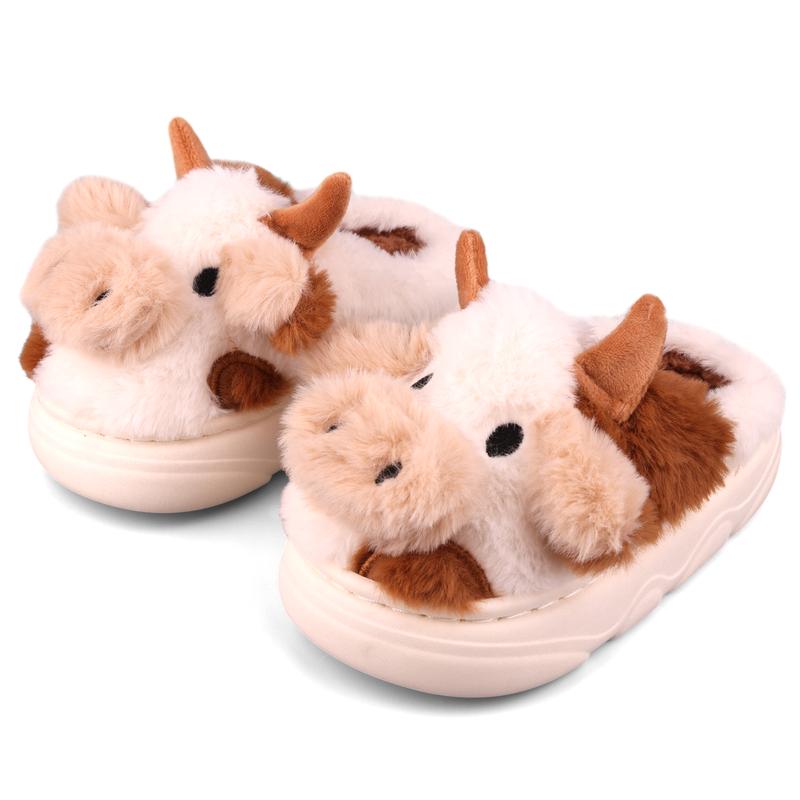 Christmas Cartoon Cow Cotton Slippers,Cute Fuzzy Cow Slippers Warm Non-Slip for Women and Men Winter Indoor Outdoor Slippers