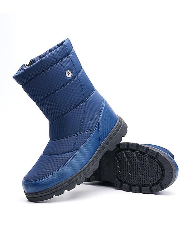 Men's Zipper Design Quilted Snow Boots, Casual Lightweight Comfortable Waterproof Non-slip Ankle Boots for Outdoor Hiking, Male All-match Trendy Shoes for Fall & Winter